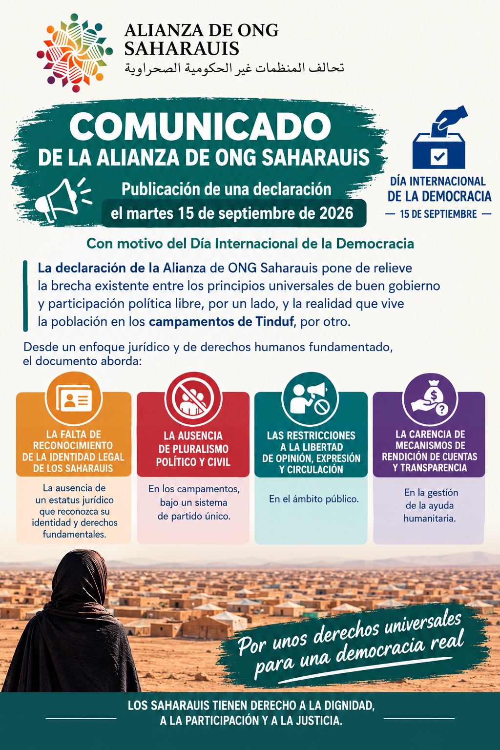Declaración de la Alianza de ONG Saharauis con motivo del Día Internacional de la Democracia